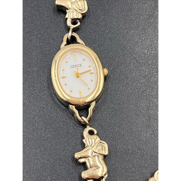 Lenox Vintage Sterling Silver Vermeil Elephant Trunk Up Jade Cabochon Watch 6.5” main image 9